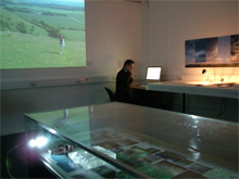 Installation of Film, Multimedia, Glasswork and Photography as part of Transitions by Jackie Calderwood, shown at the MA Show, UWE